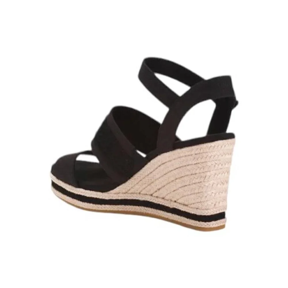 Toms Womens Black Triple Band Peep Toe Ankle Straps Wedge Sandals Sz 10 New